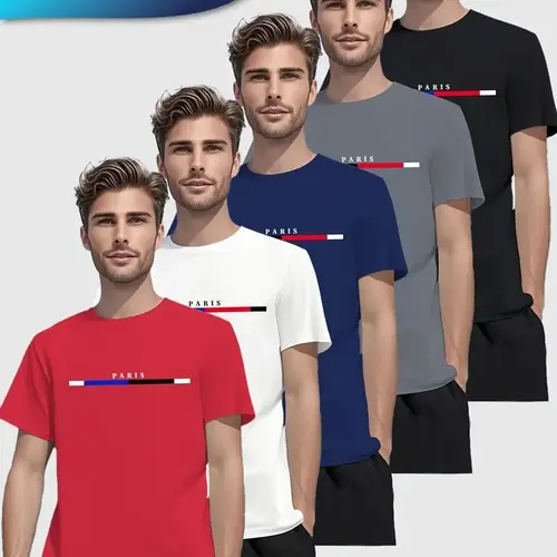 5 pieces of men's fashion letter pattern T-shirts, classic short-sleeved round-neck T-shirts, suitable for summer casual outings, sports and training. Outdoorfun ,Top Streetwear,back to school,back to school haul