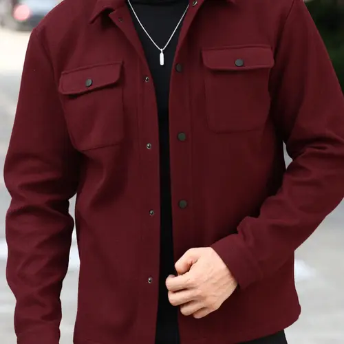 Men's Simple Plain Fitted Woolen Long Sleeve Jacket Coat, Classic Fitted Jacket, Menswear Fashion Casual Design, Suitable for Work or Outing, Lightweight Outerwear, Enhance Your Wardrobe Taste, Autumn Winter Wear
