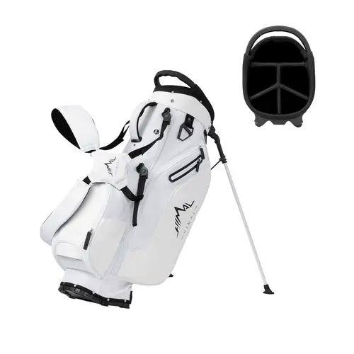 UNIHIMAL Lightweight Golf Stand Bag for Clubs & Practice Equipment, 5-Way Full-Length Dividers, Semi-Concealed Stand, Folding Base, Adjustable Dual Straps, 8 Pockets, White, Golf Practice Equipment