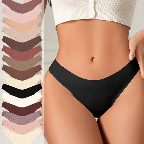 5/6/7/8/10/15 Pack Comfortable Plain Thong Underwear, Seamless Low Waist Briefs, Casual All-Season Fitted Bottoms, Simple Design