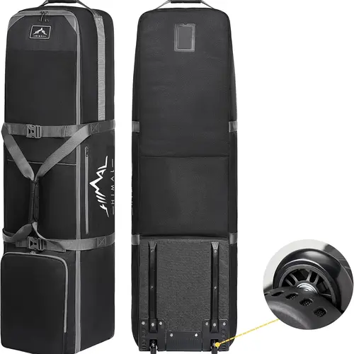 GoHimal Waterproof Golf Travel Bag - 1200D Polyester Airline Case with Transport Wheels, Stabilizer Straps (Steadies Gear), Carry Handle, Towel Pocket Ready, Abrasion Resistant (Ideal for Birthdays, Airport Trips) for Enthusiasts, Golf Gear Included