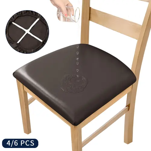Easy-Going Removable PU Leather Dining Chair Protectors Set (4/6 Pack) - Stain-Resistant, Waterproof, Stretch Slipcovers with Ties, Washable Cushion Protectors for Dining Room, Cafe, Elegant New Chair Look