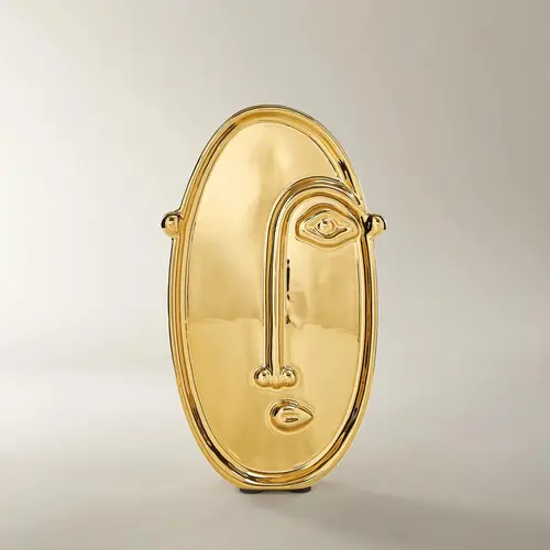Z Gallerie Gold Glaze Golden Eye Luminous Reflective Ceramic Figurine - Artistic Face Statue, Decorative Home Ornament, Unique Decor, Entryway Accent Sculpture