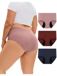 INNERSY Women's Plus Size Mid Waisted Bamboo Viscose Heavy Flow Period Panties 3-Pack