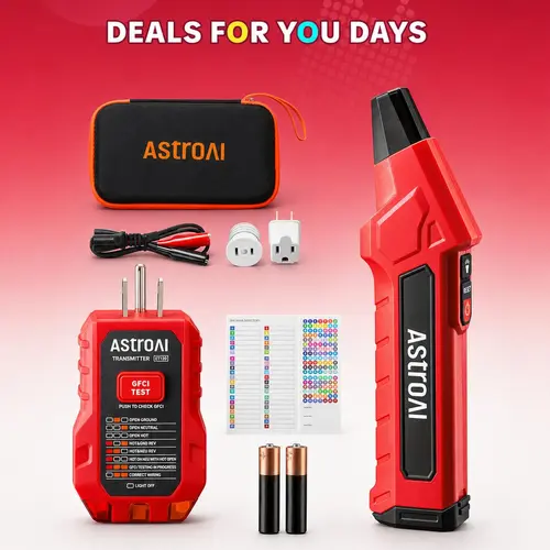 AstroAI Portable Electric Circuit Breaker Finder Tool Kit - Integrated GFCI Outlet Tester, Handle, Car Circuit Tester, 4 Adapters, Light Socket for Home/Workshop Breaker Location Tracing with Quick Indicators