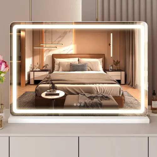 Sweetcrispy Modern Illuminated Vanity Mirror - LED Desktop Makeup Mirror with 3-Mode Lighting, Touch Screen Control, Detachable Base, Desk Gadgets, Apartment Accessories, Decor, Room Decor