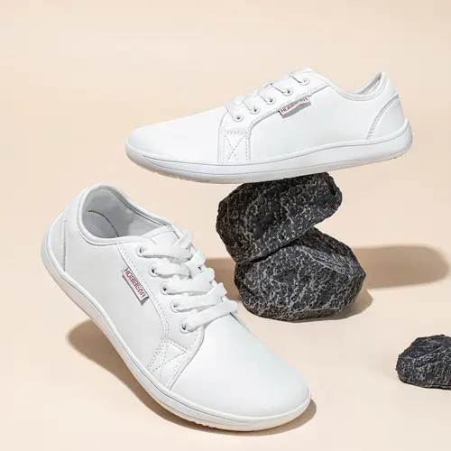 HOBIBEAR Men's Leather Lace-up Trainers - Wide Feet Friendly Casual Footwear for Casual Wear, Soft Bottom, Wide Head Walking Shoes (Export Trade White)