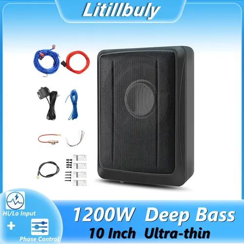 Car Subwoofer 1200W Slim Under Seat Powered Efficient Heat Dissipation and Slim Design fit with 99% car Vehicles