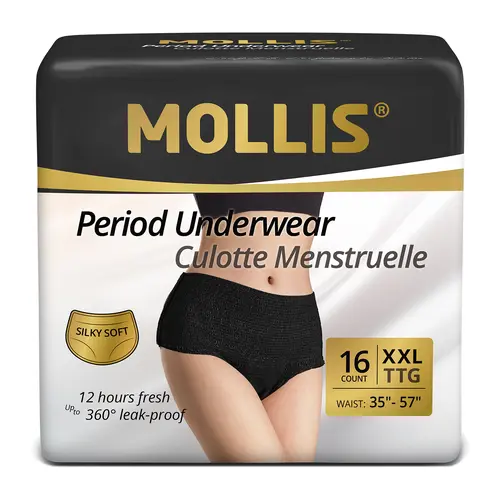 MOLLIS Women's Disposable Period Underwear, Heavy Flow Use, 360° Leak-Proof High-Waisted Panties, Breathable Comfortable Elastic Stretchable Fabric, Travel-Friendly, S/M-XXL, 8/16 Count