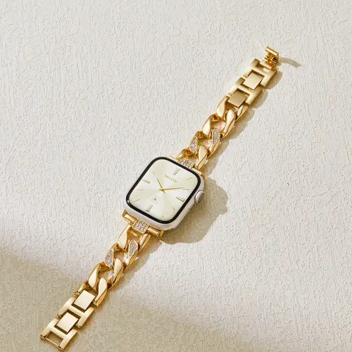 MISSAIR Luxury 14K Gold Plated Diamond Chain Bracelet Band Compatible with Apple Watch Series 11-1, SE, Ultra – Adjustable Strap for Women, Fits 38-49mm