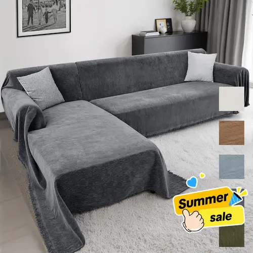 Inovaday Chenille Sofa Cover - 2-Piece Removable Washable L-Shaped Sectional Couch Covers, Soft Furniture Protector, Pet-Friendly Sofa Couch Protector for Back to School Use