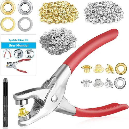 DECERK 803Pcs Grommet Eyelet Pliers Kit, 1/4" 6mm Gold/Silver Match Metal Eyelets & Washers, Crafting Sewing Tools for Leather Belts, Shoes