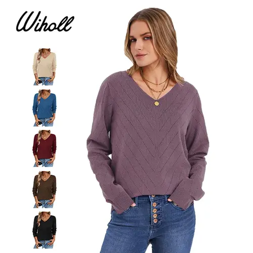 WIHOLL Women's Minimalist Nylon Elegant Crochet Oversized V-Neck Knitwear - Thin, Lightweight, Breathable, Flattering Silhouette, Holiday Tops for Office, Casual Wear | Women's Clothes