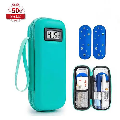 Insulin Cooler Travel Case with Temperature Display - Refrigerated Travel Case Diabetic Travel Case with 2 TSA Approved Ice Pack for Trip and Daily