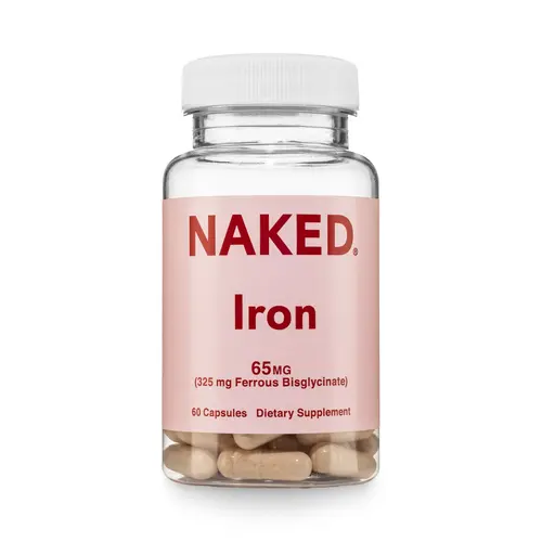 Naked Iron - 60 Capsules, 65mg (325 mg Ferrous Bisglycinate) - Made in USA - Certified Vegan, GMO & Gluten Free