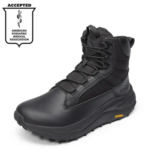 NORTIV 8 Men's Wide Toe Box Leather Work Boots - Wide Feet, Side Zipper, Low Drop, Round Toe, EVA, Velcro, Nylon, for Plantar Fasciitis, Bunions, Military Tactical, Motorcycle Combat, Worker Walking Shoes, Footwear