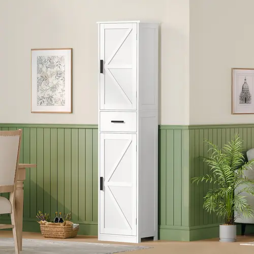 Fabiula 67-in Tall Modern Storage Cupboard - Narrow Sturdy 2-Door Indoor Cabinet with 4 Adjustable Shelves, Multi-Layer Wood-Toned Tall Cupboards for Bathroom, Living Room, Multi-Layer Tall Cupboards