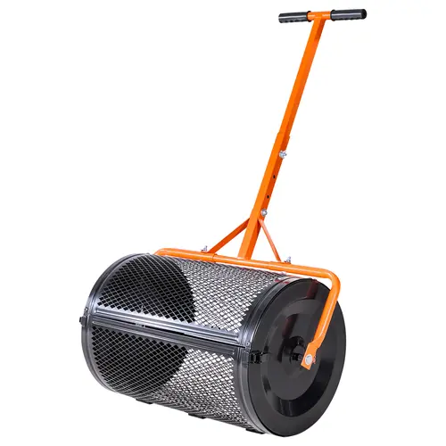 【Summerfinds】VEVOR 2.66 cu ft Mesh Surface Compost Spreader, 24-in Wide Peat Moss Roller, 3-Height Adjustable Handle, Powder-Coated Steel Heavy-Duty Tool for Lawn Seeding Tasks, Even Spread Lawn & Farmland Care