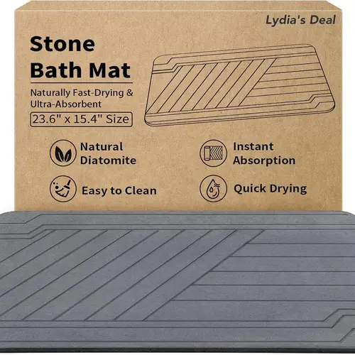 Stone Bath Mat - 23.6" x 15.4" Ultra Absorbent Diatomite Non-Slip Quick Drying Mat for Wet Areas Easy to Clean Bathroom Mat home essentials,bathroom accessories,bathroom decor,bathroom decor set summerwins