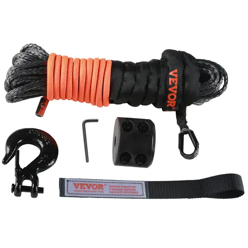 【Summerfinds】VEVOR Heavy Duty Nylon Synthetic Winch Rope, 1/4 in x 50 Ft 10,000 lbs, with Powder Coated Forged Hook, PU Coated Pull Strap, Nylon Sleeve (Shields Rough Edges), Stopper for ATV/UTV/Pickup Winching Tasks