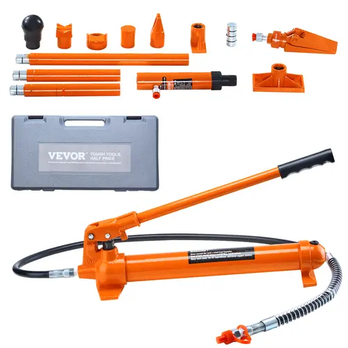 【Summerfinds】VEVOR Heavy Duty 10-Ton Capacity Porta Power Kit, Portable Hydraulic Jack with 55in Oil Hose, 10t Frame Repair & Lift Power Auto Body Kit with Storage Case for Car, Truck, 10T Lift Power