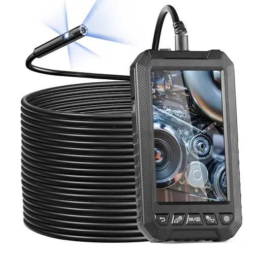 【Summerfinds】VEVOR 1080P Triple Lens Endoscope Camera with Light, 49.2FT Semi-Rigid Cable, 5" Screen, 8+2 LED Lights, IP67 Waterproof Snake Camera for Automotive Pipe Checks, Industrial Diagnostic Tool (32GB SD Card, Father's Day Gift Option), Auto Engine