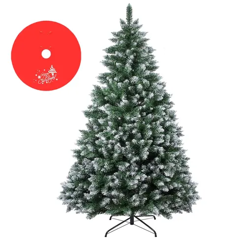 Classic Green-White Unlit PVC Artificial Christmas Tree (4FT Width, 7FT/8FT), Indoor Home Party Festive Decoration, Easy Install, Floor Mount, Metal Hinges, Foldable Stable Base, Screw-Assembled, Fully Fluffed Durable Snowy Branches, No Ornaments