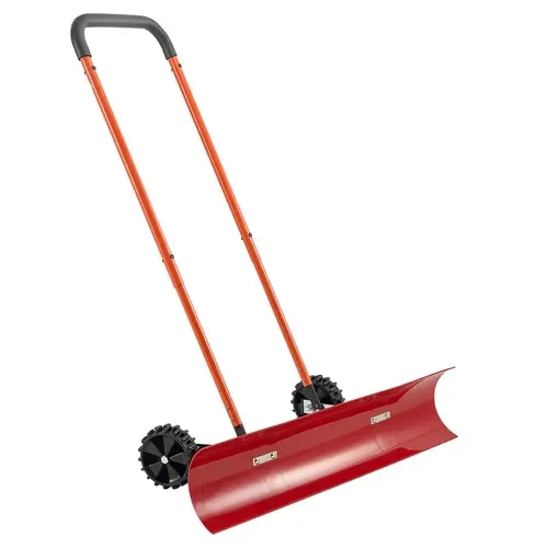 【toolupgrade】VEVOR Snow Pusher Shovel with Wheels, 37.8 in Wheeled Snowplow Shovel with Bi-Directional Angled Blade & 90° Adjustable Handle, Durable Plastic Winter Shovels, Portable Snow Removal Tool for Driveway