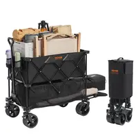 【BackToSchool】VEVOR Foldable Double Decker Folding Trolley, 400L Collapsible Cart with All-Terrain Wheels, Oxford Fabric Heavy-Duty Outdoor Gardening Cart, 52" Extra Long Extender
