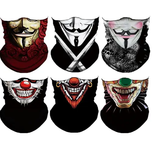 Yeomoo 6pcs Halloween Face Mask Set - SUmmer Neck Gaiter Shield, Elastic Balaclava & Headbands. Windproof Skull Bandana Headwear for Men, Perfect for Motorcycle, Cycling, Skiing, Halloween Party