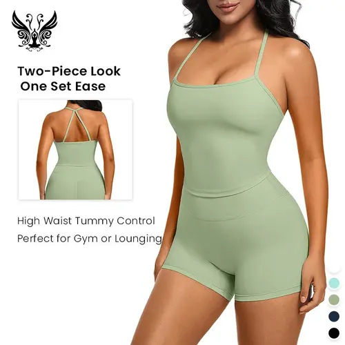 Yizhen Sports Women's High-Elastic Custom-Fit 2-Piece Activewear Set - Moisture-Wicking Cami Top, High-Waisted Lightweight Breathable Shorts, Gym Sets for Women, Athleisure Outfit, 2 Pcs Set