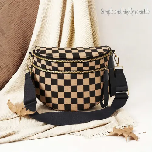 CHERUBEL Chic Plaid Nylon Women's Sling Crossbody Bag - Zipper Closure, Plus Size Friendly, Detachable Strap, Ideal for Daily Use & Gym, Gifts for Women Adults Accessories