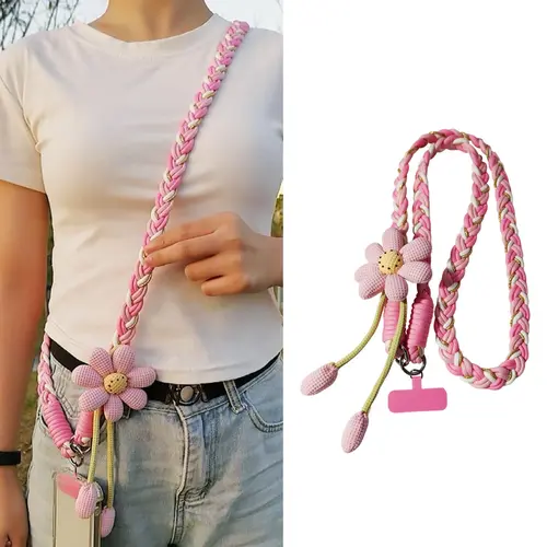Cute Flower Phone Lanyard Crossbody Strap - Clip-On Mobile Phone Charm, Universal Cellphone Accessory for iPhone 17, Teacher Must-Have for Travel, Shopping