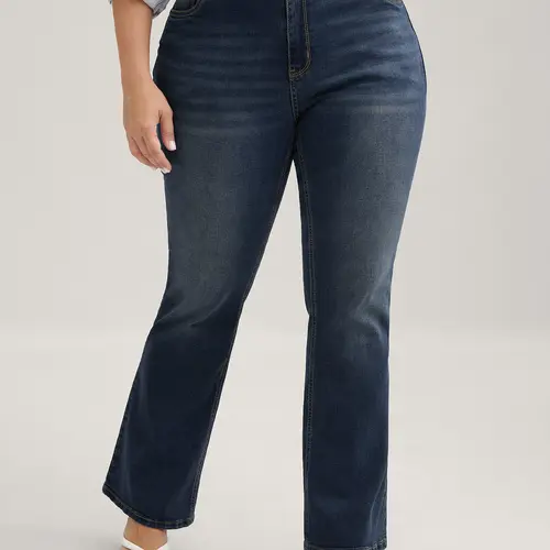 BLOOMCHIC Women's Plus Size High-Waisted Relaxed Bootcut Jeans - Curvy Clothing, Super Stretchy Butter-Soft Blue Medium Wash Denim Trousers, Open-Front Closure, Pockets, Casual Everyday Wear, M-6X Summerfinds,back to school shopping