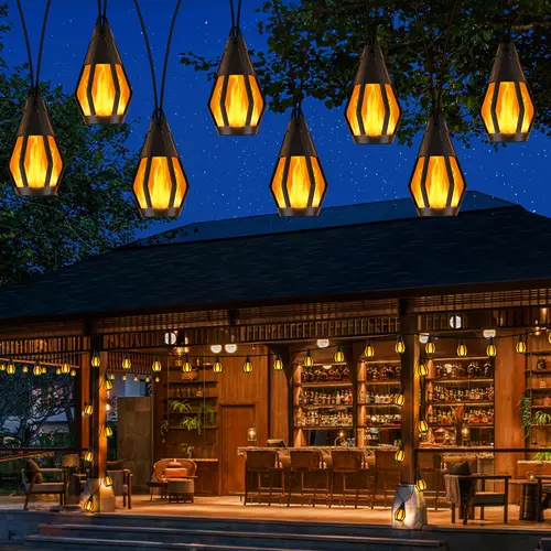 Halloween Decor Solar Flame LED String Lights, 42FT 15 Flickering Flame Lanterns, IP65 Waterproof Energy-Efficient Eco-Friendly Ambient Lighting for Home Decor, Garden Yard & Halloween Party Led Mood Light Led Lights Furniture
