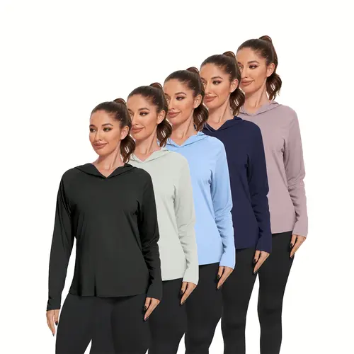 Women's 5-Pack Long Sleeve Quick-Dry Crew Neck Athletic Shirts - Gym Workout Shirt, Sports Activewear, Training Wear Built for Hiking & Fishing