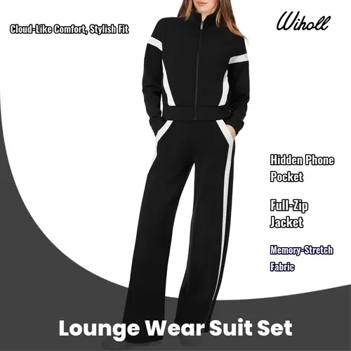 WIHOLL Women's 2-Piece Lounge Set 2026 - Sweatshirt & Wide Leg Sweatpant Sweatsuit, Casual Women's Set, Gym Wear, Athleisure Wear