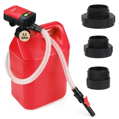 SEDY Automatic Fuel Transfer Pump - Polyethylene Gas Can Pump, 3.2GPM Rate, Auto-Stop Sensor, Portable, 3-Gas Can Adapters, 4.6cm/1.8in Size, 4 AA Batteries, Durable Hose for Tough Jobs, Great for Boats & Tractors, Tools & Hardware Accessory