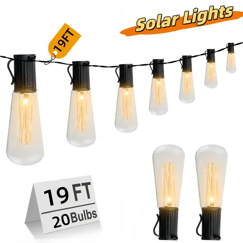Solar-Powered Papaya-Shaped Decorative Bulb String Lights, 19FT 20-Light, Colorful Mood Lighting, Low-Maintenance Outdoor Decor for Bonfire-Campfire/BBQ Party, Glow Party, Christmas Aesthetic Casual Festive Decorations