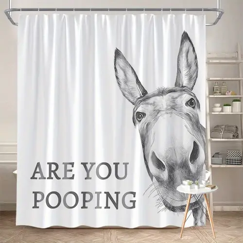 【Summer Vibes】Funny Donkey Shower Curtain with "Are You Pooping?" Text - Modern Farm Animal Design, Durable Polyester Fabric, Bathroom Decor for Humorous Home & Gifts, Funny Shower Curtain, Gift Idea, Whimsical Style, Shower Essentials