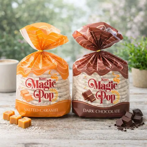 Kim's Magic Pop - Salted Caramel Flavor Drizzled & Dark Chocolate Combination [6 pack] Natural Crunchy Crispy Snack