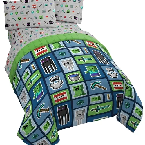 Jay Franco Minecraft Creeper & Enderman Monster Hunters Twin Size Comforter Bedding Set - Brushed Polyester, Contemporary Animated Home Bedding Sets Collections, Fade-Proof, Machine Wash, Colorful Kids Room Decor, Travel Ready