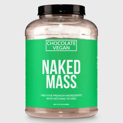 Naked Mass Chocolate Flavor - Vegan Mass Gainer Supplement - 8LB - 50g of Protein, 1280 Calories - Only 5 Ingredients - Gluten-Free, Soy-Free, Non-GMO