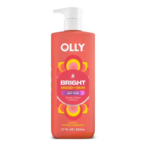 OLLY Bright Mood + Skin Bath Shower Gel Cleanser - Ginseng, Caffeine, Vitamin C - Radiant Skin Self Care Products, 17 fl oz