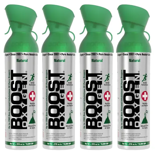 Boost Oxygen 10 Liter Canned Oxygen Bottle with Mouthpiece, Natural (4 Pack)