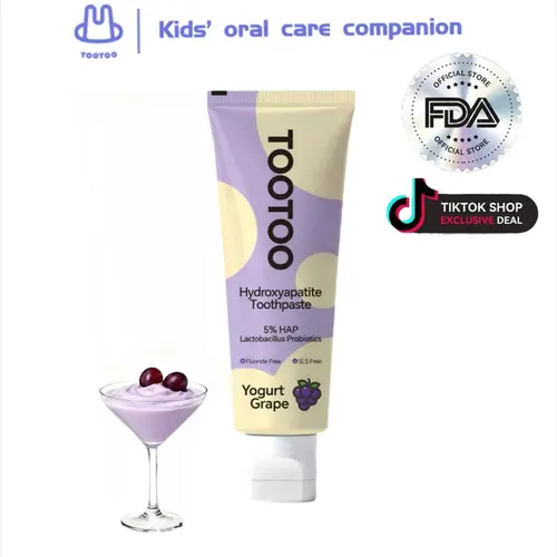Tootoo Kids Toothpaste- 5% Hydroxyapatite,Remineralizing, Fluoride Free, Lactobacillus Probiotics, No artificial colors - Kid Approved - For Growing Teeth