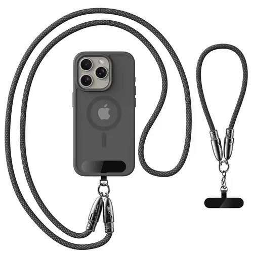 2-Pack 60W USB-C to Type C Charger Cable with Universal Phone Lanyard - 7.8in & 47.8in Black Dual-Purpose Fast Charging Cable for Mobile Devices, Android, Pad, iPhone 17/16/15 Series, MacBook, Galaxy (Port-Compatible for All Users), Alloy
