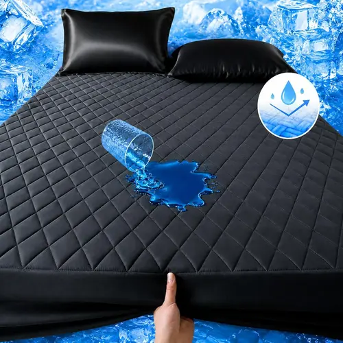 Raybee Waterproof Cooling Mattress Protector - Bedding Mattress Cover, High-Quality Fibers, 6"-16" Deep Pockets Queen Size Fitted Sheet, Mold-Free Breath, Soft for Sensitive Skin, Durable, Fade Resistant, Machine Washable for Bedroom, Dorm
