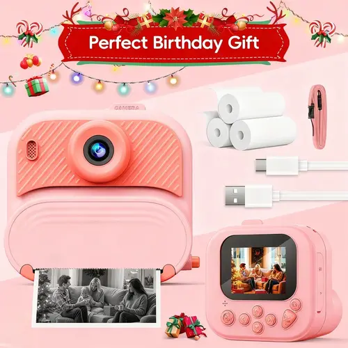 Kids' Instant Print Camera Kit - 48MP, 1080P HD, 2.4-Inch Screen Digital Camera with Included Printer Paper, Creativity Toy Birthday Gift for 3-12 Year Old Girls
