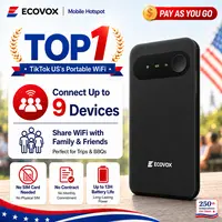 ECOVOX 2026 Plastic Portable Wireless WiFi Hotspot - 4G LTE, 802.11.a, No SIM Needed, Pay-as-You-Go Data, 1GB Free Starter Data, Connect 9 Devices, Simple Design, International Use for Students, Back To School Essential